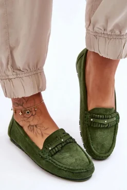 Clearance Boto Damskie Zamszowe Mokasyny Zielone Clorie