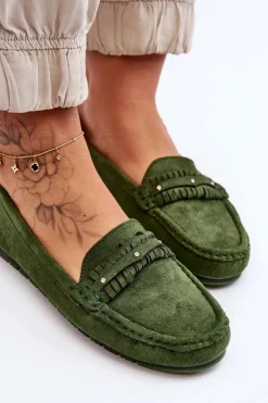 Clearance Boto Damskie Zamszowe Mokasyny Zielone Clorie