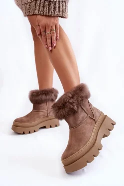 Online Boto Damskie Zamszowe Śniegowce Ciemnobeżowe Lemar Ann