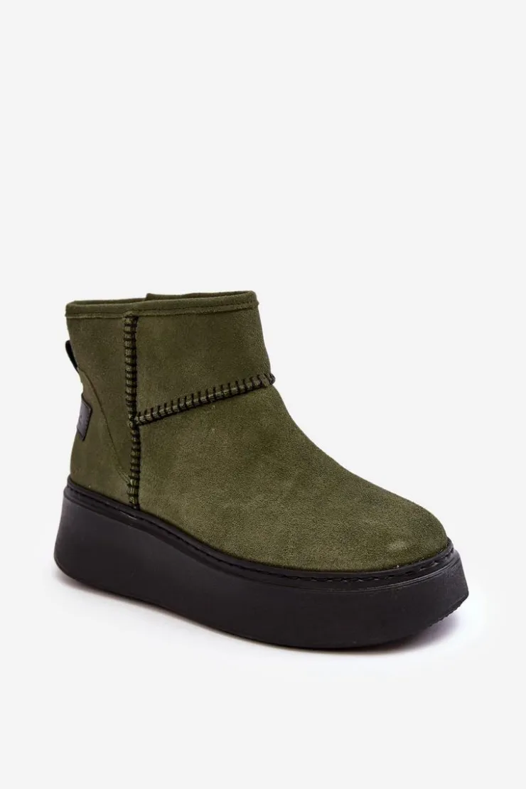 Damskie Maciejka Damskie Zamszowe Śniegowce 06257-24 Oliwkowe