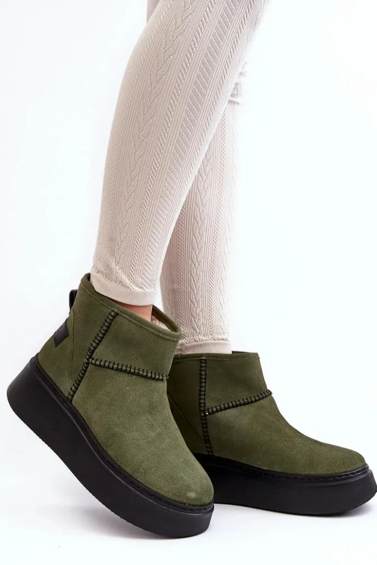 Damskie Maciejka Damskie Zamszowe Śniegowce 06257-24 Oliwkowe