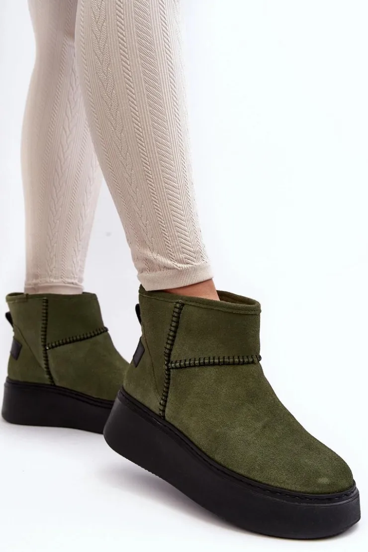 Damskie Maciejka Damskie Zamszowe Śniegowce 06257-24 Oliwkowe