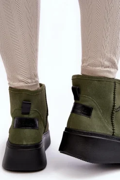 Damskie Maciejka Damskie Zamszowe Śniegowce 06257-24 Oliwkowe