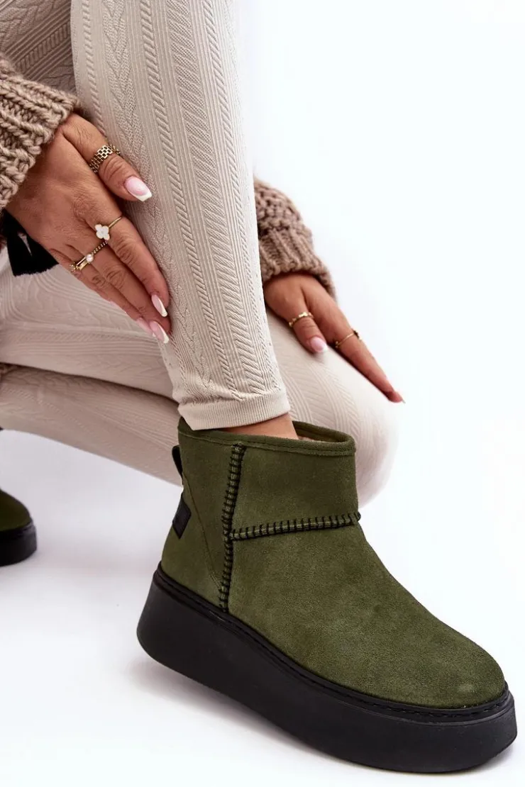 Damskie Maciejka Damskie Zamszowe Śniegowce 06257-24 Oliwkowe