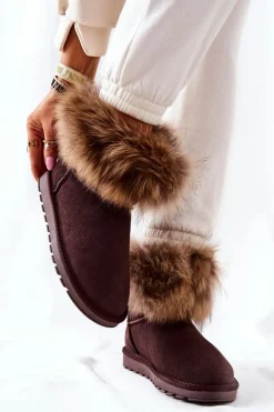 Damskie Boto Damskie Zamszowe Śniegowce Z Futerkiem Brązowe Alexa