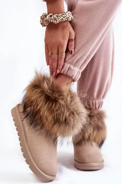 Damskie Boto Damskie Zamszowe Śniegowce Z Futerkiem Jasnobeżowe Alexa