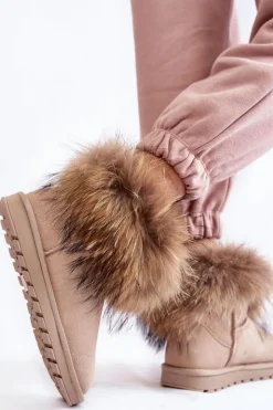 Damskie Boto Damskie Zamszowe Śniegowce Z Futerkiem Jasnobeżowe Alexa