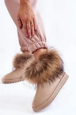 Damskie Boto Damskie Zamszowe Śniegowce Z Futerkiem Jasnobeżowe Alexa