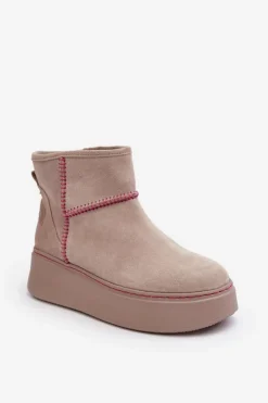 Maciejka Śniegowce Damskie*Damskie Zamszowe Śniegowce 06257-22 Jasnobeżowe