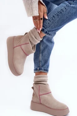 Maciejka Śniegowce Damskie*Damskie Zamszowe Śniegowce 06257-22 Jasnobeżowe