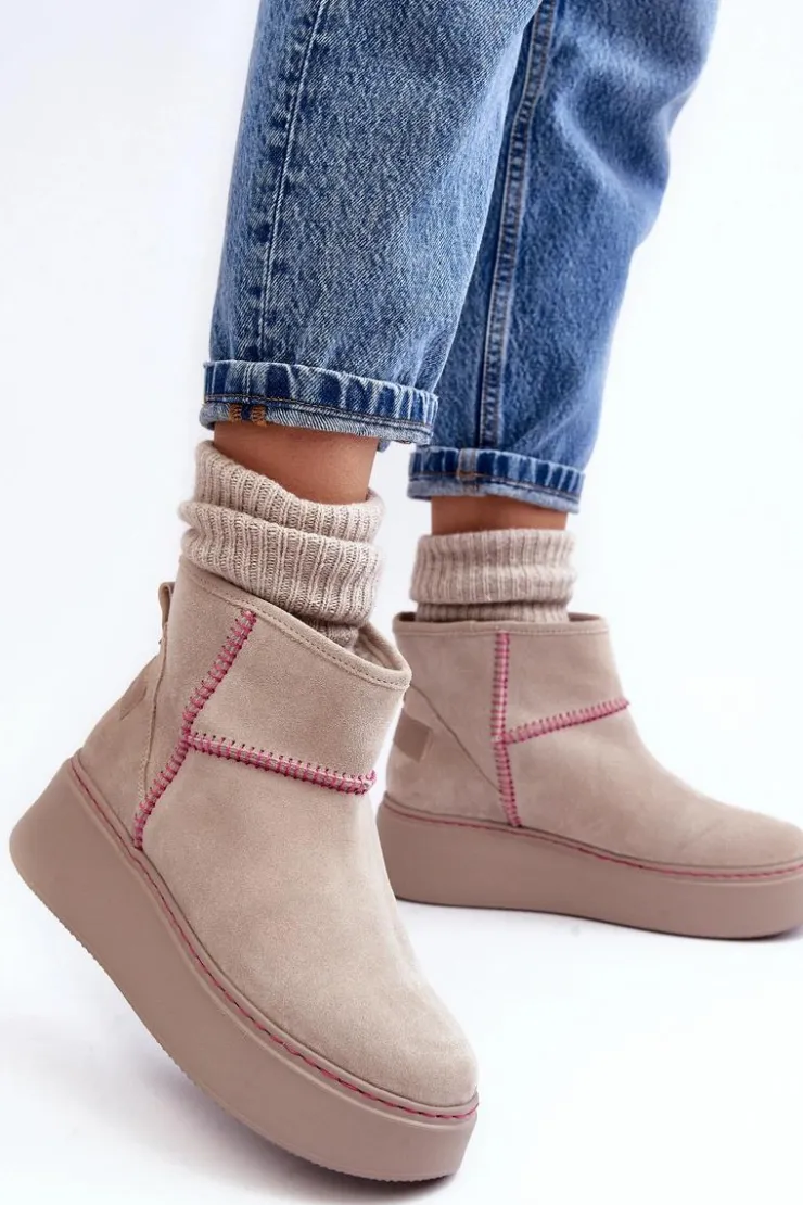 Maciejka Śniegowce Damskie*Damskie Zamszowe Śniegowce 06257-22 Jasnobeżowe