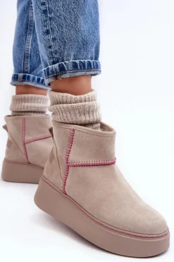 Maciejka Śniegowce Damskie*Damskie Zamszowe Śniegowce 06257-22 Jasnobeżowe