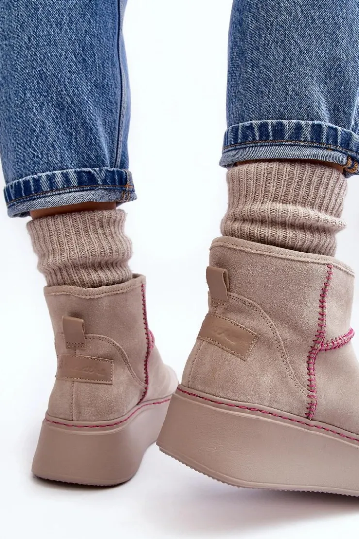 Maciejka Śniegowce Damskie*Damskie Zamszowe Śniegowce 06257-22 Jasnobeżowe