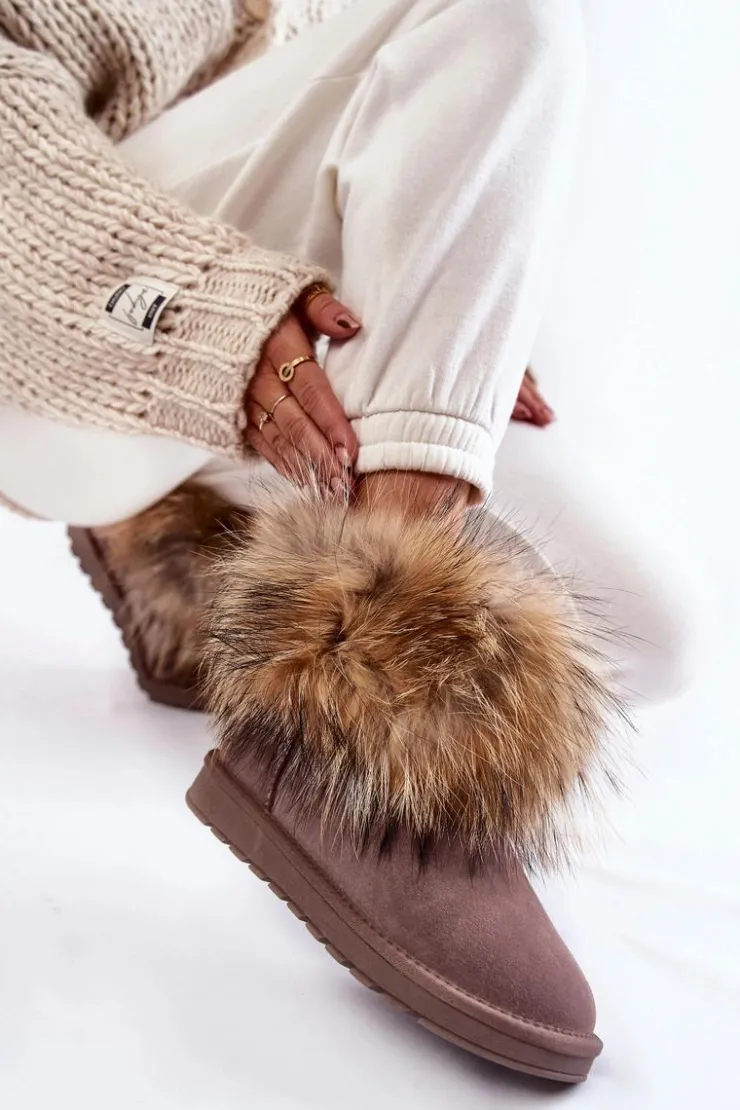 Online Boto Damskie Zamszowe Śniegowce Z Futerkiem Szare Alexa Szary