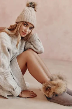 Online Boto Damskie Zamszowe Śniegowce Z Futerkiem Szare Alexa Szary