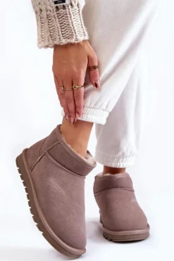 Boto Śniegowce Damskie*Damskie Zamszowe Niskie Śniegowce Szare Shelie Szary