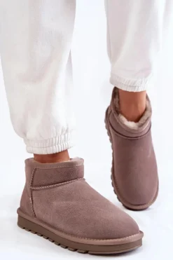 Boto Śniegowce Damskie*Damskie Zamszowe Niskie Śniegowce Szare Shelie Szary