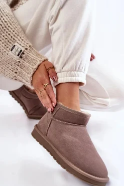 Boto Śniegowce Damskie*Damskie Zamszowe Niskie Śniegowce Szare Shelie Szary