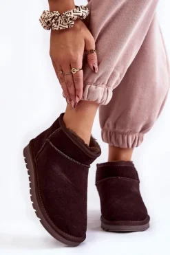 Damskie Boto Damskie Zamszowe Niskie Śniegowce Brązowe Shelie