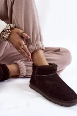 Damskie Boto Damskie Zamszowe Niskie Śniegowce Brązowe Shelie