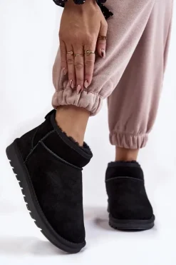 Boto Śniegowce Damskie*Damskie Zamszowe Niskie Śniegowce Czarne Shelie Czarny