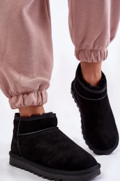 Boto Śniegowce Damskie*Damskie Zamszowe Niskie Śniegowce Czarne Shelie Czarny