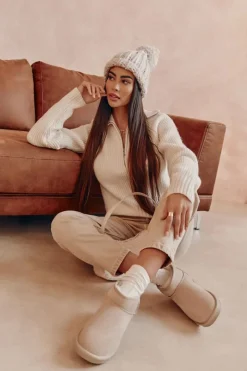 Discount Boto Damskie Zamszowe Niskie Śniegowce Jasnobeżowe Shelie Beżowy