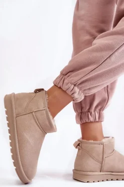 Discount Boto Damskie Zamszowe Niskie Śniegowce Jasnobeżowe Shelie Beżowy