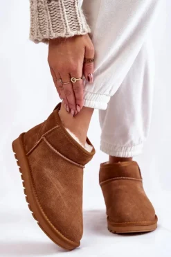 New Boto Damskie Zamszowe Niskie Śniegowce Camel Shelie Brązowy