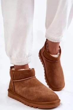 New Boto Damskie Zamszowe Niskie Śniegowce Camel Shelie Brązowy