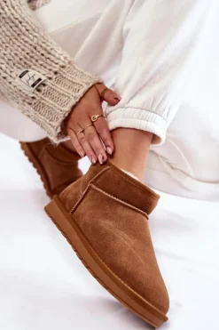 New Boto Damskie Zamszowe Niskie Śniegowce Camel Shelie Brązowy