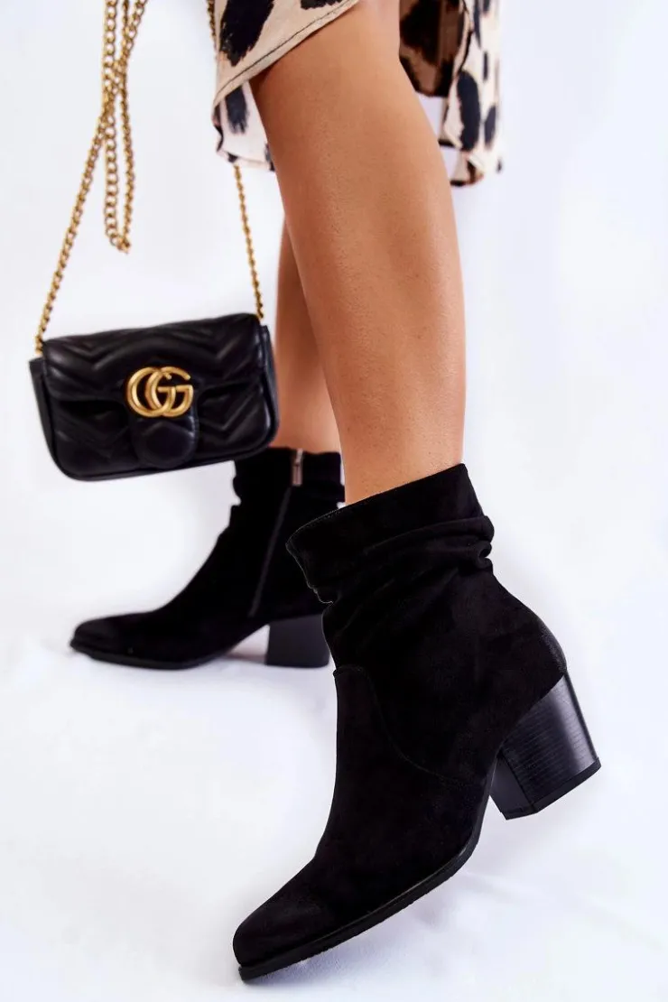 Buty damskie Vinceza Czarne Botki|Botki Zimowe Damskie*Damskie Zamszowe Ocieplane Botki Czarne Wenche