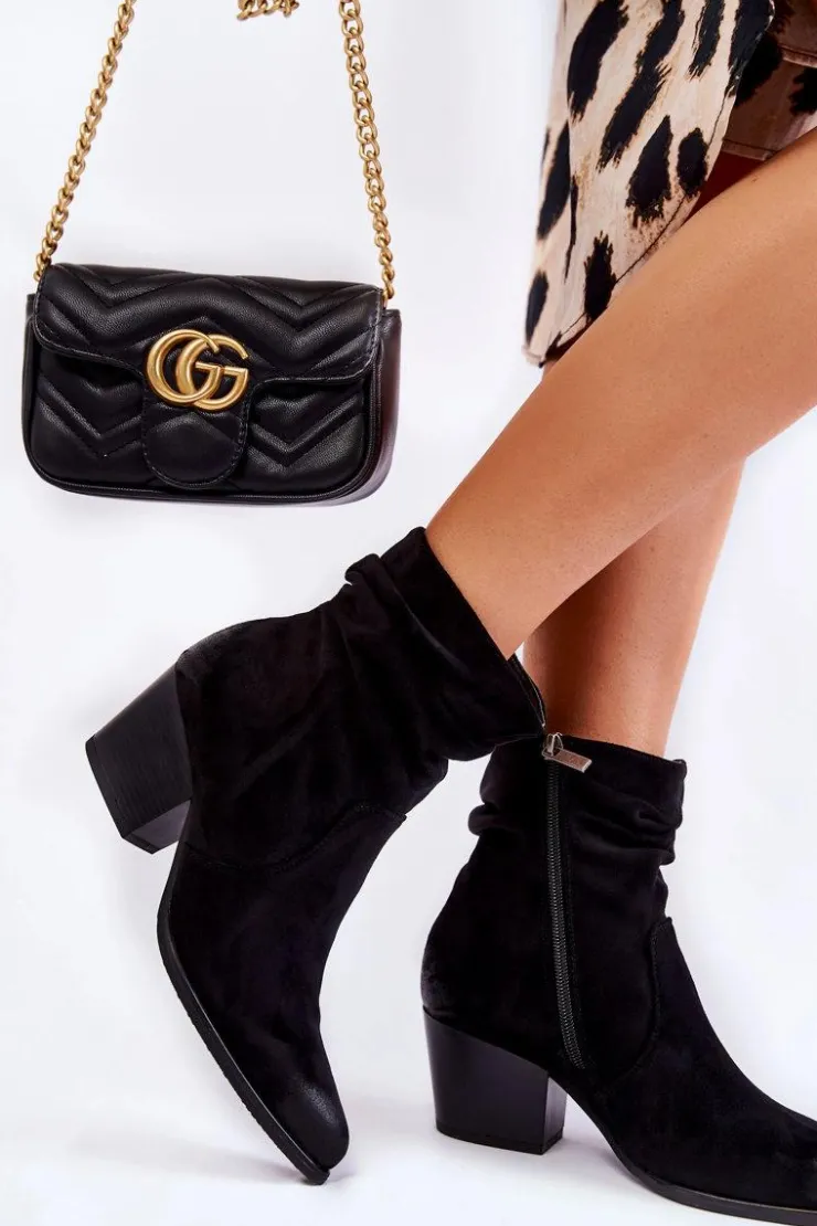 Buty damskie Vinceza Czarne Botki|Botki Zimowe Damskie*Damskie Zamszowe Ocieplane Botki Czarne Wenche