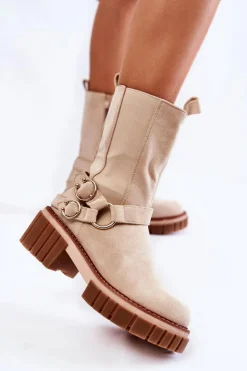 Evento Botki Zimowe Damskie|Brązowe I Beżowe Botki*Damskie Zamszowe Ocieplane Botki Workery Beżowe Brinnon