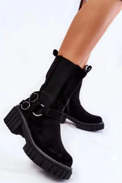 Sale Evento Damskie Zamszowe Ocieplane Botki Workery Czarne Brinnon