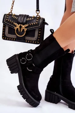 Sale Evento Damskie Zamszowe Ocieplane Botki Workery Czarne Brinnon