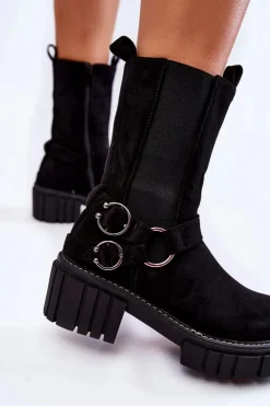 Sale Evento Damskie Zamszowe Ocieplane Botki Workery Czarne Brinnon