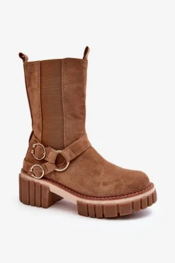 Evento Botki Zimowe Damskie|Brązowe I Beżowe Botki*Damskie Zamszowe Ocieplane Botki Workery Camel Brinnon