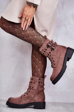 Damskie Boto Damskie Zamszowe Ocieplane Botki Jasnobrązowe Silvor