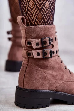 Damskie Boto Damskie Zamszowe Ocieplane Botki Jasnobrązowe Silvor