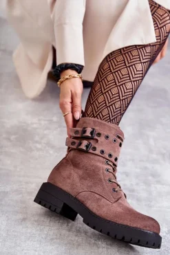 Damskie Boto Damskie Zamszowe Ocieplane Botki Jasnobrązowe Silvor