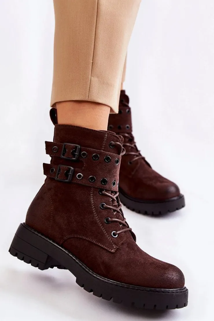 Damskie Boto Damskie Zamszowe Ocieplane Botki Brązowe Silvor