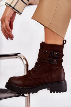 Damskie Boto Damskie Zamszowe Ocieplane Botki Brązowe Silvor