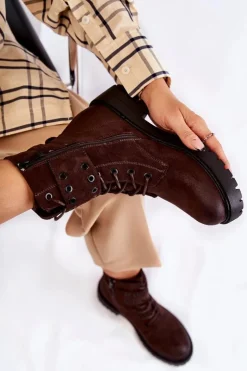 Damskie Boto Damskie Zamszowe Ocieplane Botki Brązowe Silvor