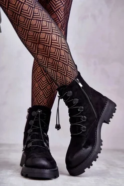 Clearance Boto Damskie Zamszowe Ocieplane Botki Ze Ściągaczem Czarne Helia