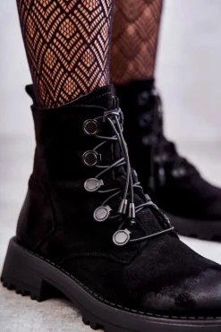 Clearance Boto Damskie Zamszowe Ocieplane Botki Ze Ściągaczem Czarne Helia