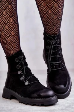 Clearance Boto Damskie Zamszowe Ocieplane Botki Ze Ściągaczem Czarne Helia