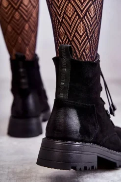 Clearance Boto Damskie Zamszowe Ocieplane Botki Ze Ściągaczem Czarne Helia