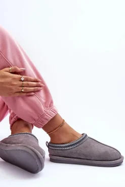 Damskie Boto Damskie Zamszowe Papcie Z Futerkiem Szare Polinna