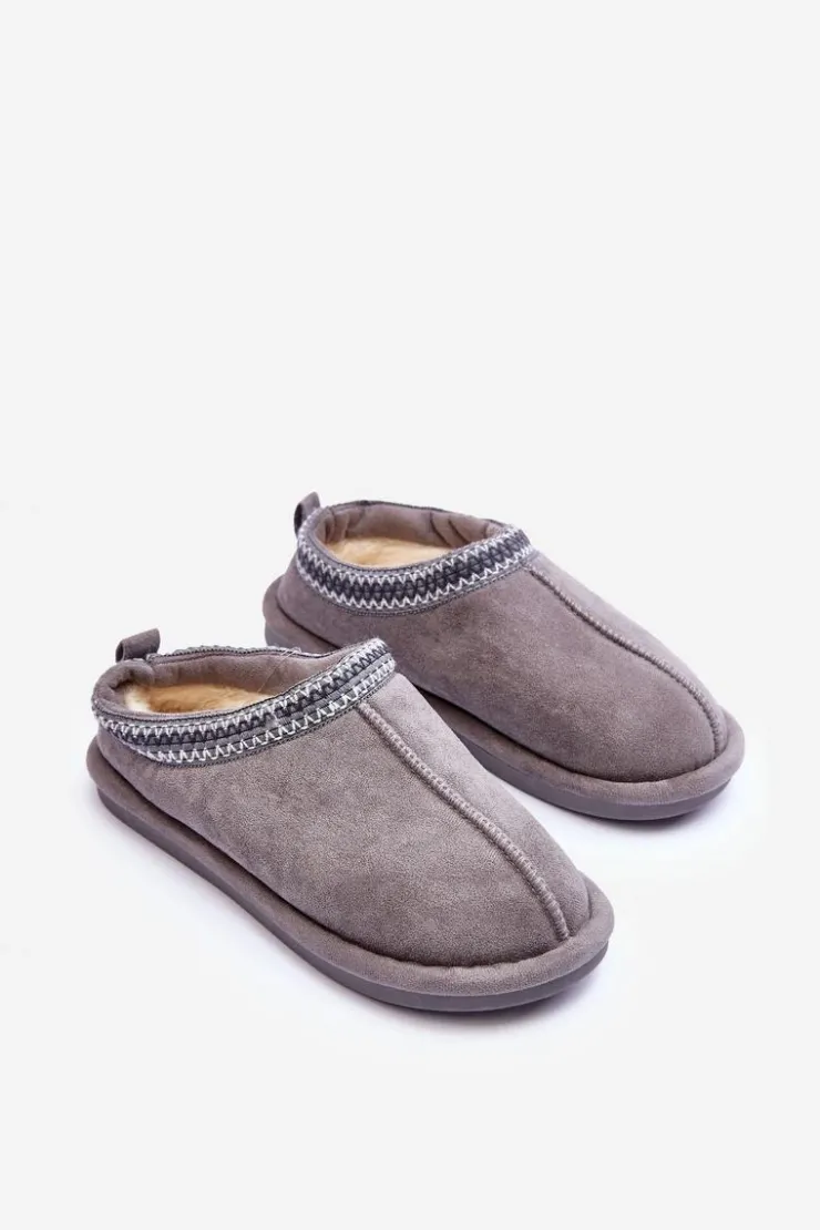 Damskie Boto Damskie Zamszowe Papcie Z Futerkiem Szare Polinna